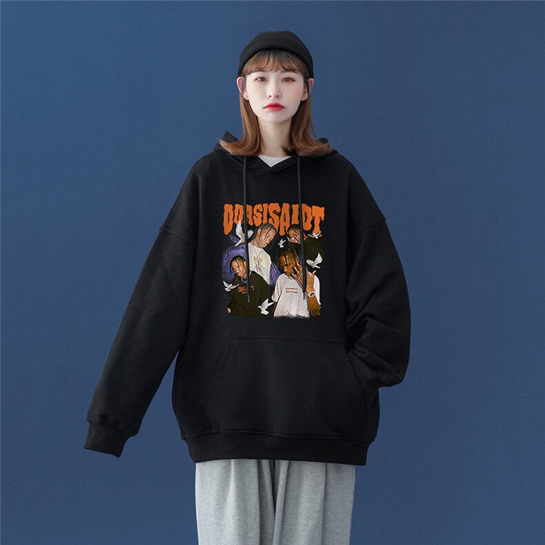 中性风新款秋冬时尚百搭卡通印花潮流宽松连帽卫衣W235P35控48,男装卫衣,A247A