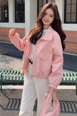 粉色外套女配包包落肩袖宽松休闲气质短夹克长袖2025年春季新款女，女装短外套，韩蔻秀