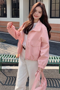 粉色外套女配包包落肩袖宽松休闲气质短夹克长袖2025年春季新款女图片