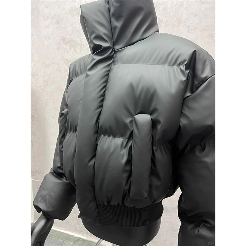 现货5W件冬季三防重磅硬挺boxy短款羽绒立领PU皮棉衣外套加厚棉服,男装棉衣,电商A486
