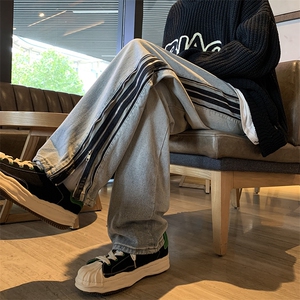 侧边拉链美式复古牛仔裤男高街潮牌hiphop裤子直筒拖地裤WN31-P58图片