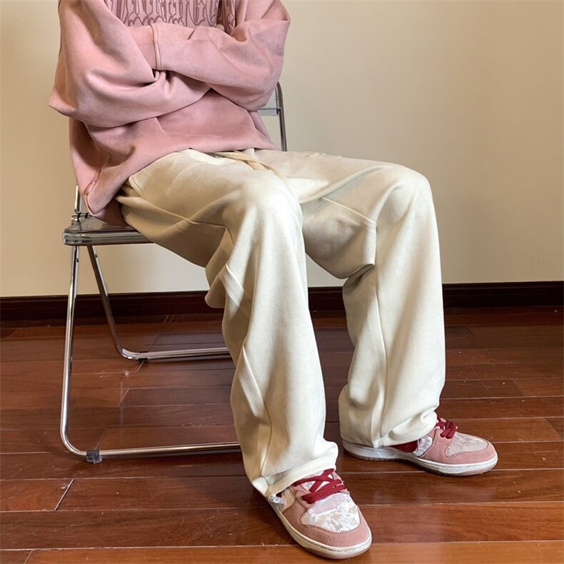 2026秋季高街麂皮绒毛巾绣休闲裤地板景XZ604-KP82-P55控68,男装休闲裤,星座604