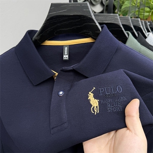 中年男士长袖T恤时尚高端polo衫春秋季爸爸装卫衣上衣服刺绣秋衣图片