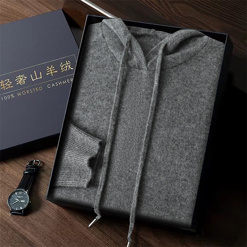 轻奢山羊绒男士高端纯色连帽羊绒衫保暖舒适秋冬,男装羊毛衫,台绒羊绒