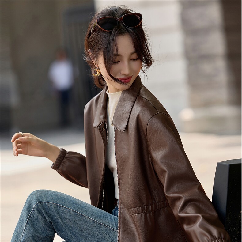 皮衣女2026秋季PU皮短外套修身型,女装皮衣,悦祺