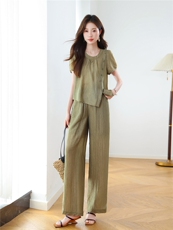 薄款冰丝衬衫女2025夏季新款高级感时尚洋气减龄阔腿裤，女装大码女装，梦依杭