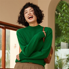 2025年秋季新款十二针平面半高领针织羊绒女士上衣时尚休闲通勤，女装羊绒衫，高粱穗羊绒