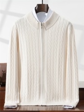 2025年秋冬季100羊毛衫羊毛开衫7针双股麻花时尚百搭通勤外套，男装针织衫/毛衣，星纬羊绒