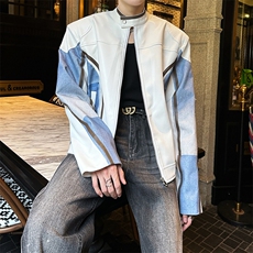 秋季立领拼接撞色PU皮衣潮流时尚机车服夹克，男装皮衣，星座410-6（原星座1304-1）