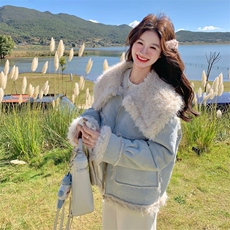 新款！羊羔毛保暖翻领皮毛一体外套2C133-8997-P215-K318，女装派克服，2C133
