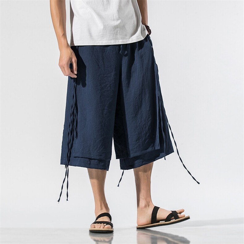 夏季大码风男女棉麻休闲裤暗黑坠感飘带古风汉服宋裤K92/P85,男装民族服装,钱塘713