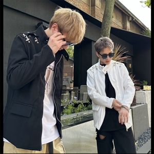 秋新款痞帅男士飞机扣金属垫肩西装暗黑胸棉拉链夹克JK117-P75图片
