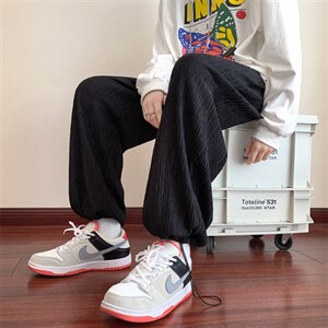 K6081/P40秋装港风垂感阔腿裤男宽松长裤休闲裤束脚大码男裤图片