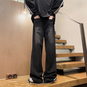 8XL-M高街做旧闪电纹牛仔裤大码潮牌美式复古扎染裤子NZ9006/P65图片