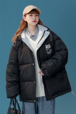 中性22冬季新款小猫印花连帽面包服棉服宽松棉衣MY152P115控148，男装棉衣，A247A