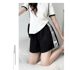 韩版甜美三条杠蝴蝶结拼接休闲裤女2025夏新款高腰显瘦阔腿裤短裤，男装牛仔裤，星座1210-1