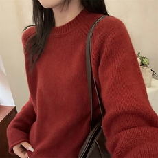 2026年秋季时尚百搭通勤简约加厚圆领套头新年红，女装羊毛衫，新胜羊绒