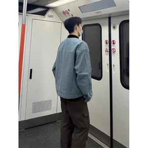 美式高街皮领垫肩外套潮牌欧美街头cleanfit高级感痞帅飞行员夹克图片