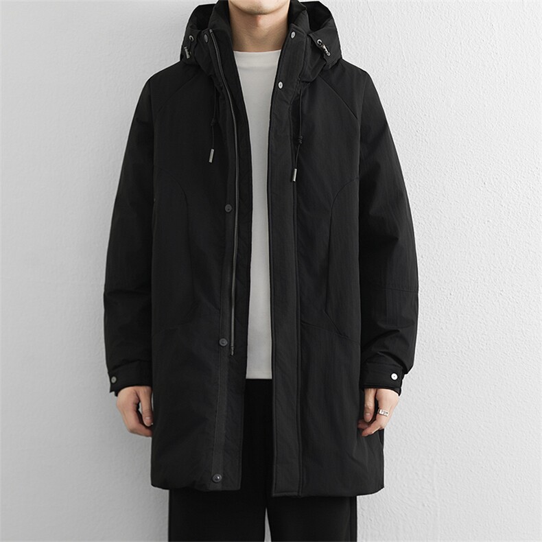 90绒连帽羽绒服男冬季休闲美式通勤白鸭绒中长款加厚工装外套潮，男装羽绒服，星座914