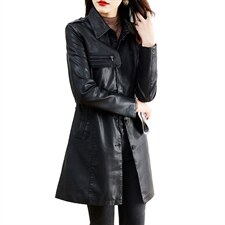 皮衣外套女春秋2023新款时尚潮流收腰气质修身显瘦长款皮衣风衣潮，女装皮衣，魅衣本色