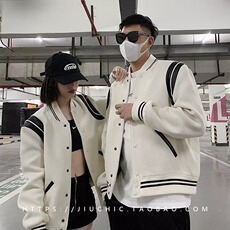 情侣棒球服秋冬美式复古夹克宽松休闲厚款外套男飞行服W6699-P55，男装夹克，星座412-1