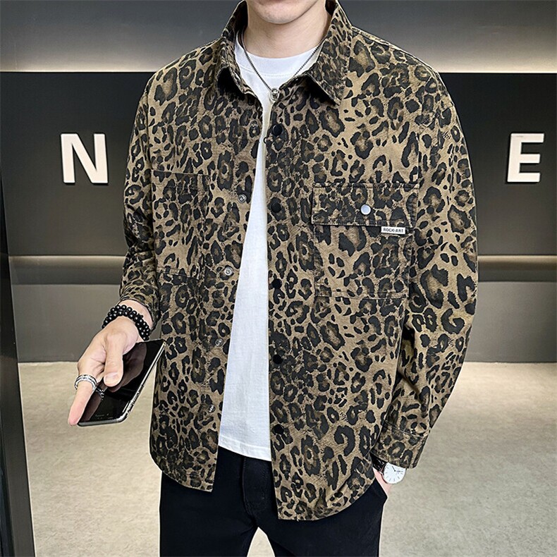 C317-6702-P952025春季新款豹纹宽松衬衫式夹克薄款男女款，男装夹克，电商C317