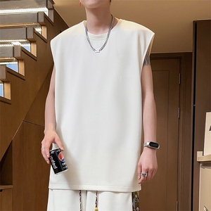 光版二开无袖T恤潮流男装青年男士背心纯色夏季A266-BX033-P18图片