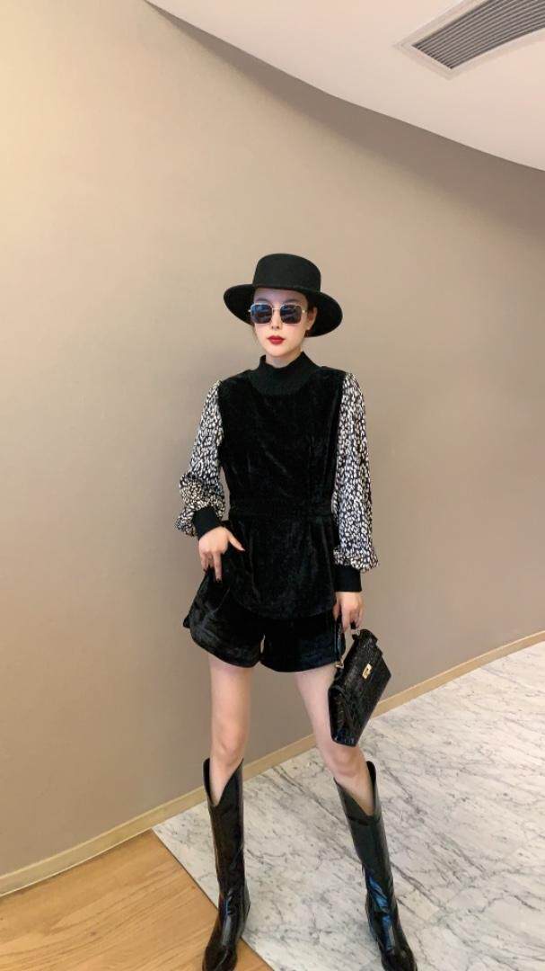 春季新品，仿真丝拼接两件套裤，女装，东洋天堂之花