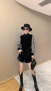 春季新品，仿真丝拼接两件套裤图片