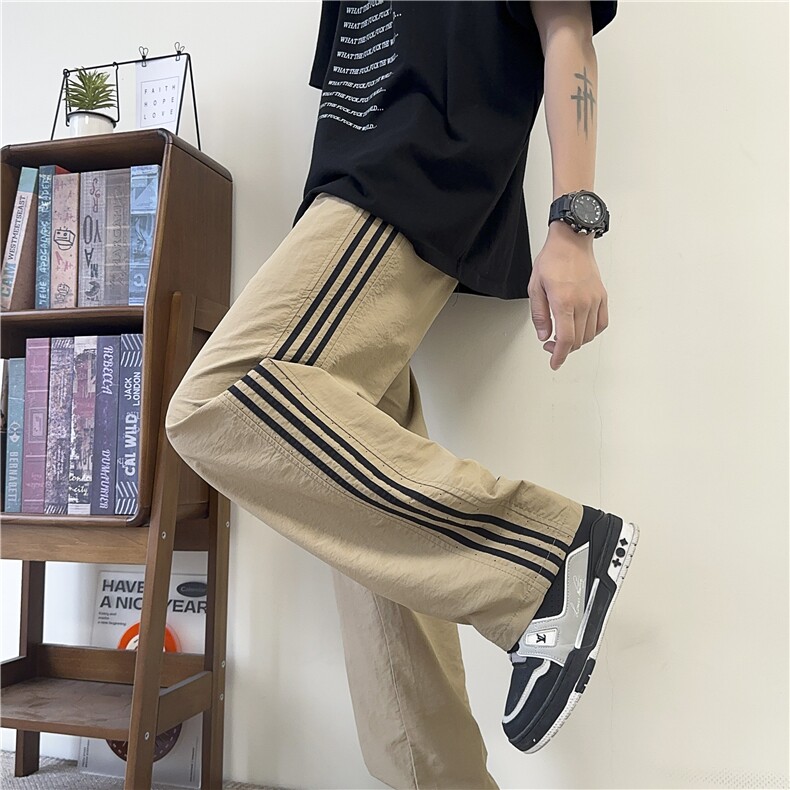 条纹休闲裤男秋季撞色拼接直筒裤cleanfit慵懒风垂坠高级感拖地裤,男装休闲裤,电商B315