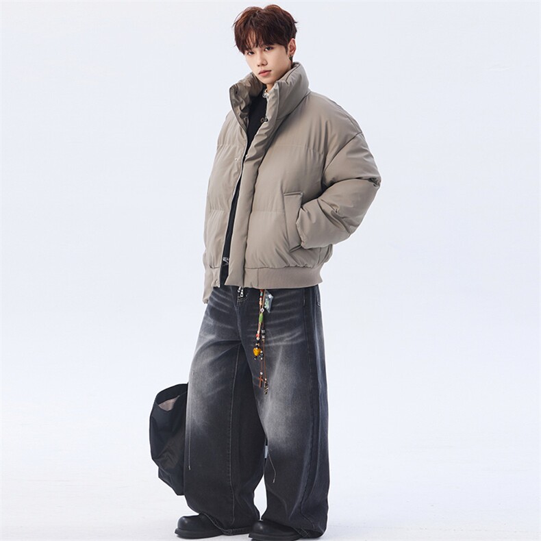 支持二开立领PU皮棉服男短款棉衣外套宽松面包服M810-P75,男装棉衣,电商A441