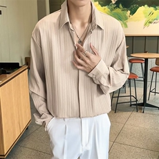 褶皱肌理衬衫男士春季新款长袖宽松休闲寸衫免烫垂感衬衣C904，男装衬衫，星座1116A-2（原606A-1）