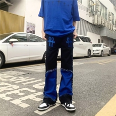 流苏牛仔裤男潮流高街原宿风宽松毛边嘻哈长裤潮牌撞色BK78-P73，男装牛仔裤，星座1109-3