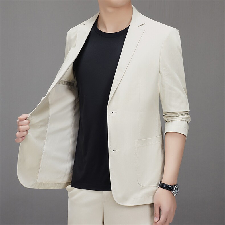2025年新款春季纯棉休闲西服男士中年商务休闲小西装单西外套,男装西服,钱塘723
