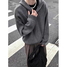 针织开衫外套男潮牌高级感深灰色连帽毛衣复古日系慵懒风ML108，男装针织衫/毛衣，星座1116A（原606A-3）