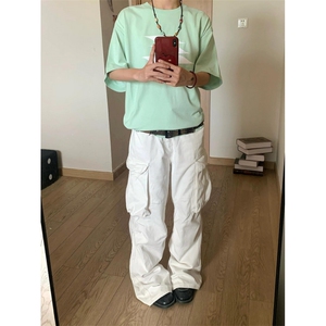 【有货】白色工装裤男美式复古hiphop裤子高街阔腿BGK01LL-特P52图片