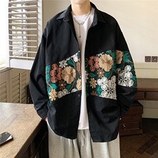 港风长袖衬衣男情侣大码M-5XL中性风刺绣潮长袖衬衫男CS9743P50，男装衬衫，星座227-7