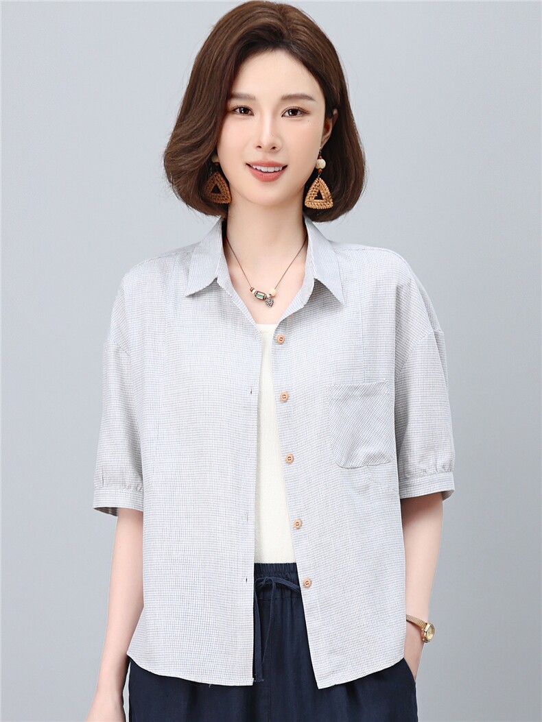 2026夏秋季时尚简约大方气质优雅显瘦休闲潮流千鸟格上衣,女装衬衫,独衣靓