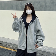 抖音得物二开美式高街重磅结构双层撞色连帽卫衣开衫外套W116，男装卫衣，电商A486