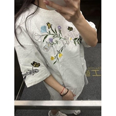 CP1148-P39款刺绣花卉蝴蝶结短袖t恤夏季宽松美式高街上衣，男装T恤，电商B323A