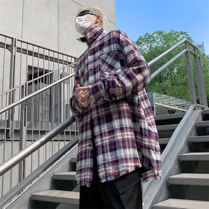 高质量秋季新款格子长袖衬衫男港风宽松直筒休闲衬衣外套CY31-P48图片