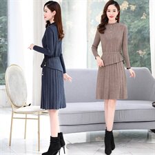 2022冬季新款简约舒适时尚两件套毛衣连衣裙，女装连衣裙，魅丽静蓝