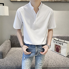 潮牌上衣男士立领短袖t恤潮流半袖POLO衫夏季港风百搭休闲t恤男生，男装Polo衫，星座506