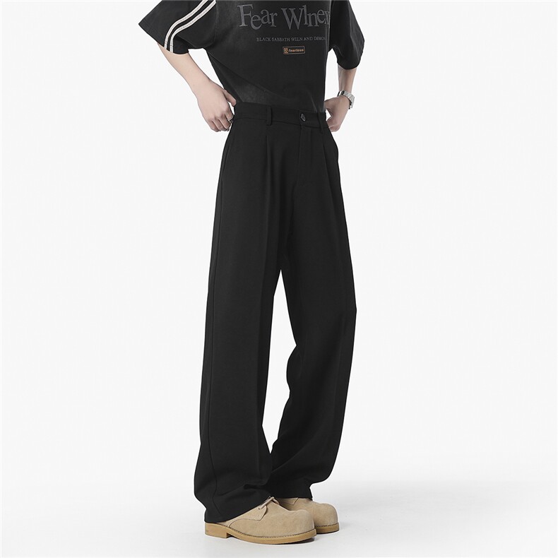 2025纯色冰丝休闲裤男拖地裤百塔小直筒垂感小西裤K3340-特P30，男装西裤，电商042