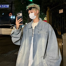 CR9797-P65美式复古短款牛仔外套cleanfit夹克水洗上衣男机车服，男装工装外套，电商C233