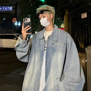 CR9797-P65 美式复古短款牛仔外套cleanfit夹克水洗上衣男机车服图片