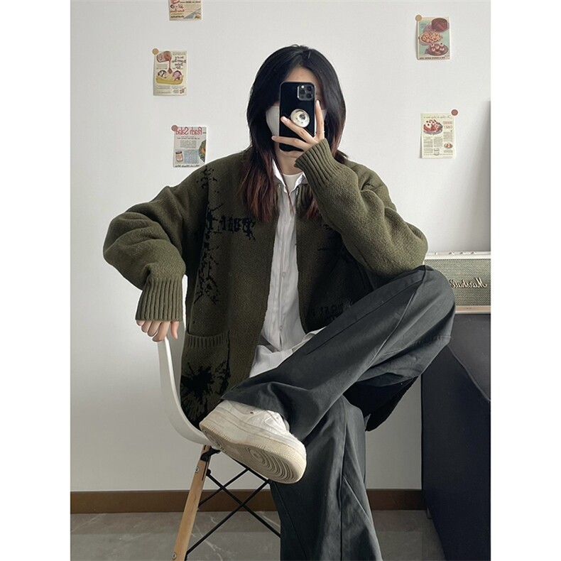 自家网图有货达芬奇手稿拉链针织开衫宽松毛衣外套男女W133-P65,男装针织衫/毛衣,星座1505