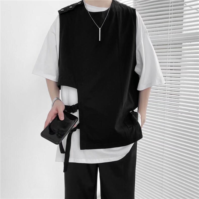 夏季暗黑山本风无袖马甲男ins潮牌个性拼接坎肩机能风工装发型师，男装背心/马甲，星座715-4