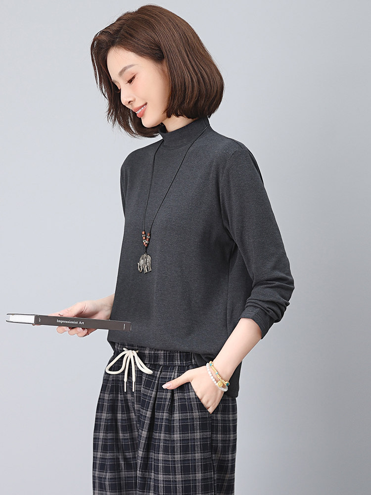 简约打底衫2025秋季新款衣服女装棉法式气质修身上衣,女装T恤,江忆布依