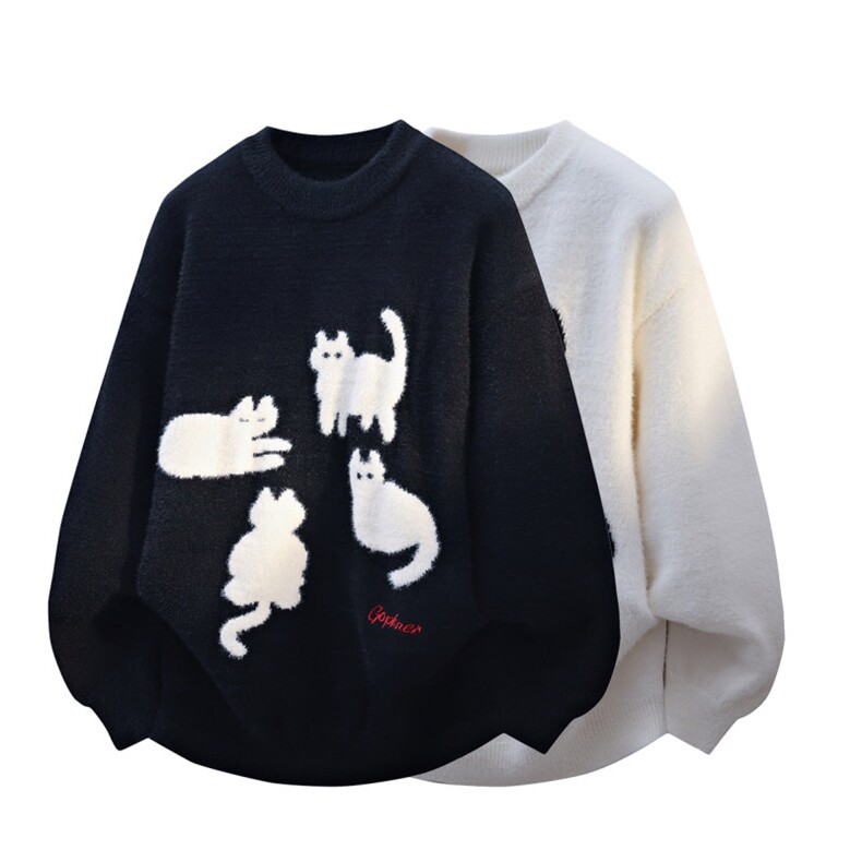 M9088-P50冬季时尚圆领毛衣针织衫男士针织衫猫咪提花外套图片